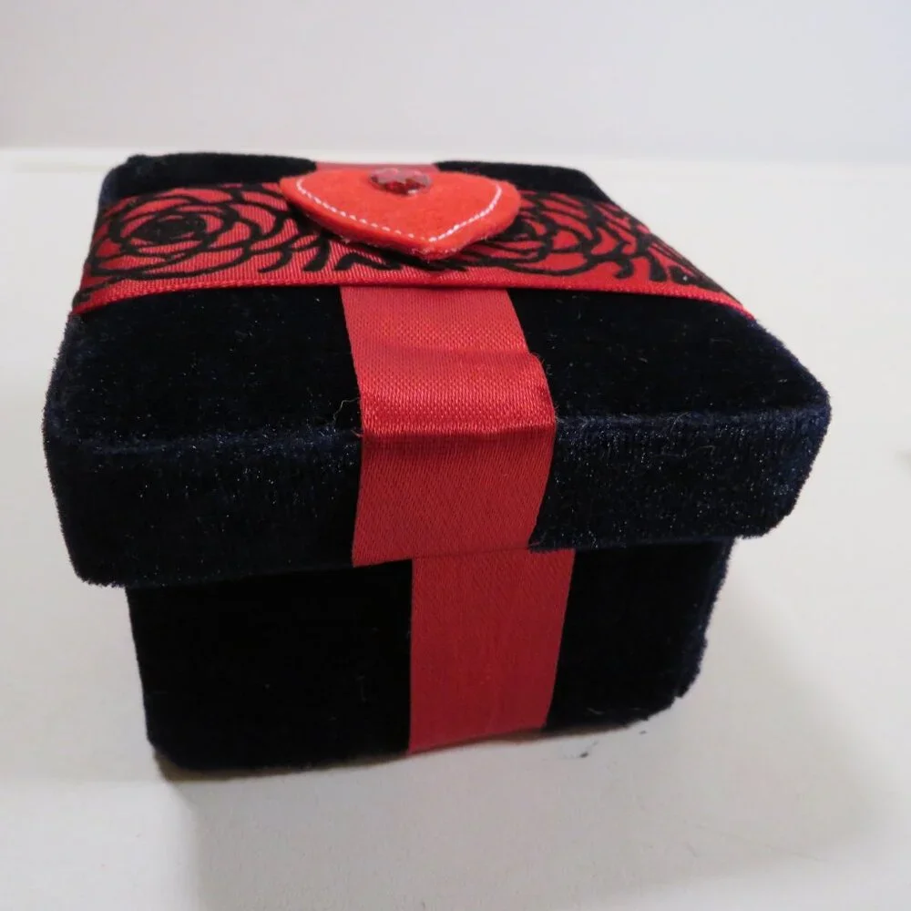 Navy & Red Velvet fabric covered box Great for Valentine's Gifts